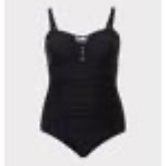 Torrid Women's 2X Black Wireless Lattice Front One Piece Swimsuit - Picture 15 of 15